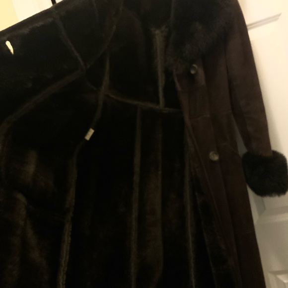 Dark Brown Shearling Full Length Coat - Picture 9 of 12